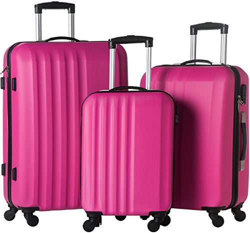 6902081001522 - 3-PIECE ABS SPINNER LUGGAGE SET GLOSSY SUITCASE HARDSIDE SPINNER TROLLEY EXPANDABLE (ROSE)