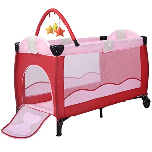 6902955586414 - NEW PINK BABY CRIB PLAYPEN PLAYARD PACK TRAVEL INFANT BASSINET BED FOLDABLE