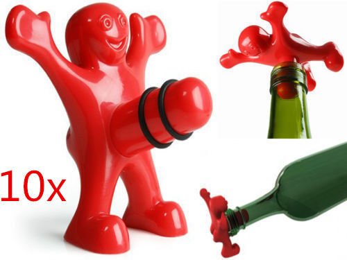 6902955586438 - RED HAPPY MAN WINE BOTTLE STOPPERS BAR CORK BEER OPENER - RED HAPPY MAN STOPPER 10 PCS.