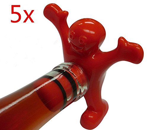 6902955586445 - RED HAPPY MAN WINE BOTTLE STOPPERS BAR CORK BEER OPENER - RED HAPPY MAN STOPPER 5 PCS.