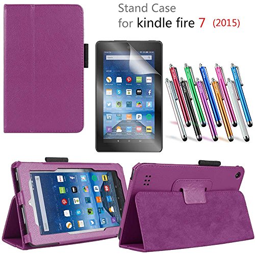 6904606990083 - FIRE 7 CASE, TDA(TM) 2015 FIRE 7 5TH GENERATION PU LEATHER FOLIO CASE SLIM LIGHT WEIGHT COVER WITH STAND + SCREEN PROTECTOR + STYLUS, PURPLE