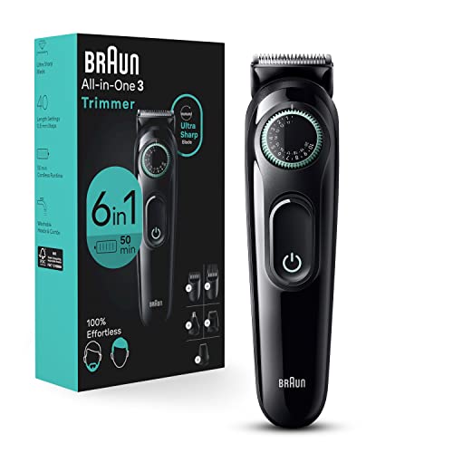 0069055136317 - BRAUN ALL-IN-ONE STYLE KIT SERIES 3 3460, 6-IN-1 TRIMMER FOR MEN WITH BEARD TRIMMER, EAR & NOSE TRIMMER, HAIR CLIPPERS & MORE, ULTRA-SHARP BLADE, 40 LENGTH SETTINGS, WASHABLE