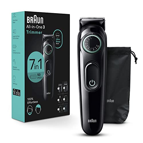 0069055137147 - BRAUN ALL-IN-ONE STYLE KIT SERIES 3 3470, 7-IN-1 TRIMMER FOR MEN WITH BEARD TRIMMER, EAR & NOSE TRIMMER, HAIR CLIPPERS & MORE, ULTRA-SHARP BLADE, 40 LENGTH SETTINGS, WASHABLE