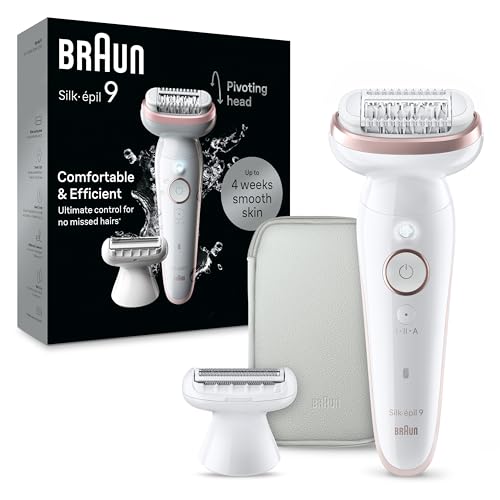 0069055140062 - BRAUN EPILATOR SILK-ÉPIL 9, HAIR REMOVAL DEVICE, WOMEN SHAVER & TRIMMER, PIVOTING HEAD, WET AND DRY EPILATOR, INCLUDES SHAVER HEAD AND TRIMMER COMB, SES9-030