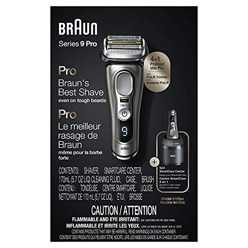 0069055889619 - BRAUN ELECTRIC RAZOR FOR MEN, SERIES 9 PRO 9465CC WET & DRY ELECTRIC FOIL SHAVER WITH PROLIFT BEARD TRIMMER, CLEANING & CHARGING SMARTCARE CENTER, NOBLE METAL