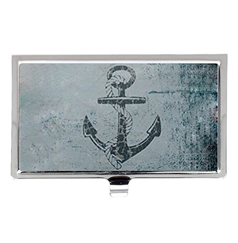 6907064824143 - NAUTICAL ANCHOR DISTRESSED BLUE HIGH QUALITY STAINLESS STEEL CARD HOLDER POCKET PURSE BUSINESS NAME CARD CASE