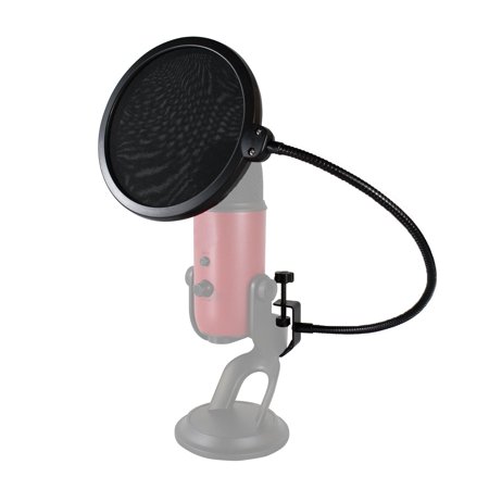 0690770074136 - TSV MICROPHONE POP FILTER FITS FOR BLUE YETI AND ANY OTHER MICROPHONE - DUAL LAYERED WIND POP SCREEN MASK SHIELD WITH FLEXIBLE 360° GOOSENECK CLIP STABILIZING ARM