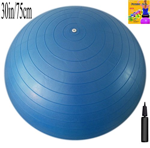 6908457000304 - FITNESS BALL: BLUE, 29.5IN/75CM DIAMETER, INCLUDES 1 BALL +1 PUMP + 1 PAGE INSTRUCTION CHART. NO INSTRUCTIONAL DVD. (EXERCISE GYM SWISS STABILITY BALL)