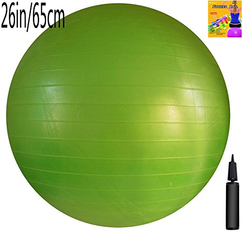 6908631291672 - FITNESS BALL: GREEN, 25.5IN/65CM DIAMETER, INCLUDES 1 BALL +1 PUMP + 1 PAGE INSTRUCTION CHART. NO INSTRUCTIONAL DVD. (EXERCISE GYM SWISS STABILITY BALL)