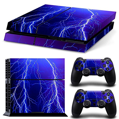 6911869016269 - GOLDEN BLUE LIGHTNING PS4 DESIGNER SKIN DECAL FOR PLAYSTATION 4 CONSOLE AND WIRELESS DUALSHOCK CONTROLLER