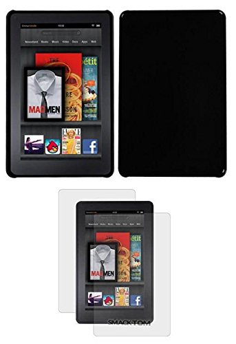 6913937394255 - HARD PLASTIC SNAP ON COVER FITS AMAZON KINDLE FIRE 2011 NATURAL BLACK BACK + FRONT & BACK LCD SCREEN PROTECTIVE FILMS