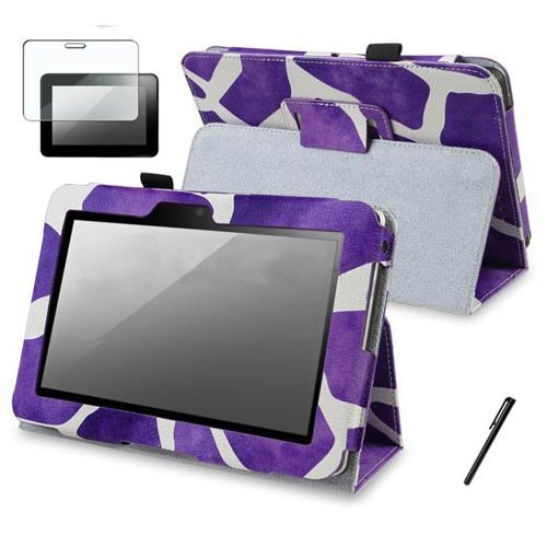 6913937463456 - CASE+FILM+STYLUS+WRAP+CAP, FITS AMAZON KINDLE KINDLE FIRE HD 7 1ST GENERATION 2012 PURPLE GIRAFFE PATTERN PU LEATHER WITH STAND FOLIO + STYLUS/PEN + LCD SCREEN PROTECTIVE FILM