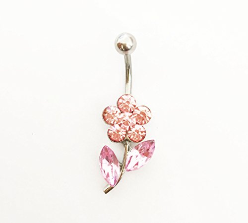 6914253432553 - PINK FLOWER BELLY NAVEL BUTTON RINGS FASHION BODY PIERCING JEWELRY WOMAN NAVEL BAR SURGICAL STAINLESS STEEL