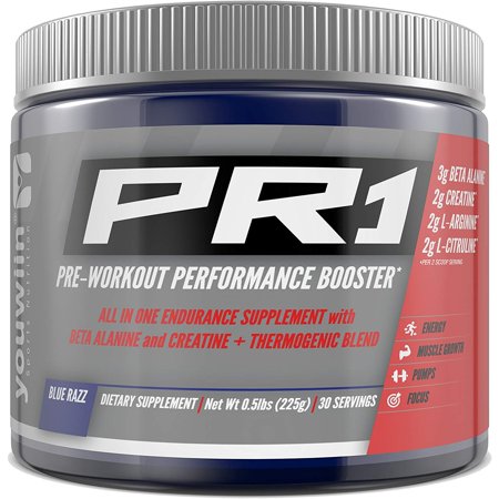 0691852736201 - #1 RATED PR1 PRE WORKOUT WITH CREATINE, BETA ALANINE, AMINO ACIDS, THERMOGENIC | PERFORMANCE BOOSTER | COMPLETE NUTRITIONAL BODYBUILDING SUPPLEMENT | 30 SERVINGS (BLUE RAZZ) | YOUWIIN SPORTS NUTRITION