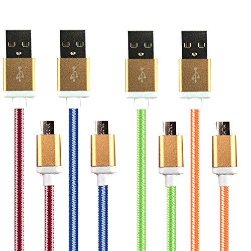 6918713118117 - MICRO USB CABLE , ASHTARTE HIGH SPEED 6.6FT (2M) NYLON BRAIDED TANGLE-FREE MICRO USB 2.0 CABLE ALUMINUM SHELL CONNECTORS FOR ANDROID, SAMSUNG, HTC, NOKIA, SONY AND OTHER TABLET SMARTPHONE (BLUE&GREEN&RED AND ORANGE)