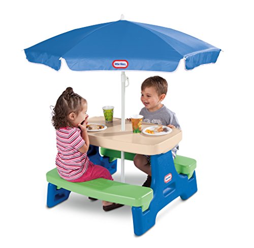 0692000182307 - LITTLE TIKES EASY STORE JUNIOR PICNIC TABLE WITH UMBRELLA, BLUE/GREEN