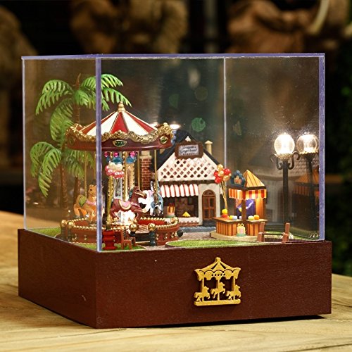 6920827071295 - DIY WOODEN MINIATURE DOLL HOUSE FURNITURE TOY MINIATURE PUZZLE MODEL HANDMADE DOLLHOUSE CREATIVE BIRTHDAY GIFT-A CAROUSEL