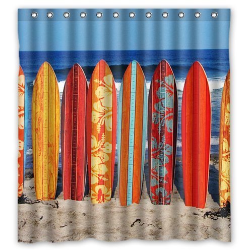 6921304985005 - CHEAP SALE, FASHION SPORT, COOL SURFBOARD PICTURE FOR POLYESTER SHOWER CURTAIN 66 X 72 INCHES