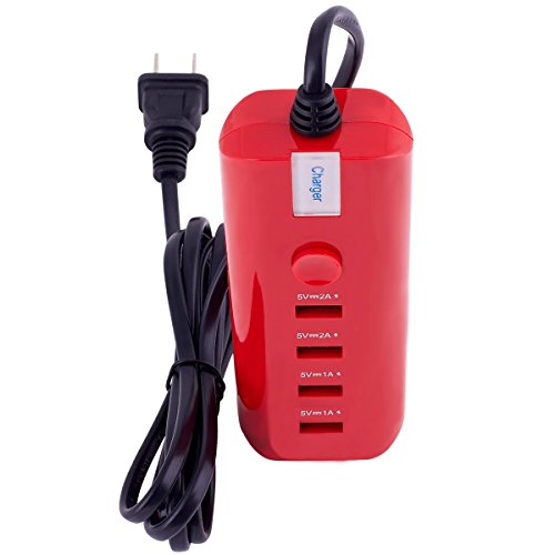 6921407839403 - SUPER SPEED AC 110-250V WALL CHARGER 4 USB CHARGING PORTS 1A-2A MULTI-USE POWER ADAPTER HUB WITH ON/OFF SWITCH FOR CELLPHONE TABLET ETC --RED