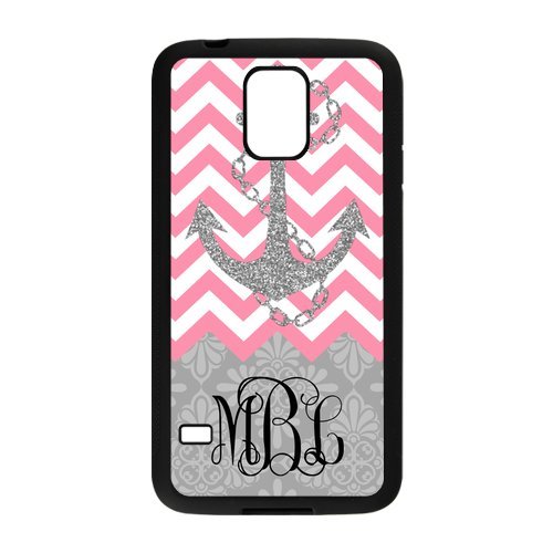 6921632986361 - HOT PINK CHEVRON GRAY ANCHOR GRAY RETRO PATTERN MONOGRAM PERSONALIZED CUSTOM PHONE CASE BEST RUBBER AND PLASTIC COVER FOR SAMSUNG GALAXY S5