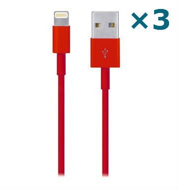 6921712611862 - FIVESTAR 3 PACK× 1M 3FT COLORFUL 8 PIN LIGHTNING TO USB 2.0 DATA SYNC CHARGER CABLE CORD WIRE FOR IPHONE5 5C 5S IPOD TOUCH 5TH GEN, IPOD NANO 7TH GEN (RED)