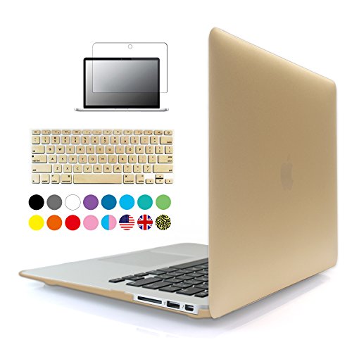 0692193648055 - IBENZER - 3 IN 1 SOFT-SKIN SMOOTH FINISH SOFT-TOUCH PLASTIC HARD CASE COVER & KEYBOARD COVER & SCREEN PROTECTOR FOR MACBOOK AIR 13.3'' (MODEL: A1369/A1466), GOLD MMA13GD+2