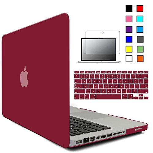 0692193648116 - IBENZER - 3 IN 1 SOFT-SKIN SMOOTH FINISH SOFT-TOUCH PLASTIC HARD CASE COVER & KEYBOARD COVER & SCREEN PROTECTOR FOR MACBOOK PRO 13'' WITH CD-ROOM (MODEL: A1278), WINE RED MMP13WR+2
