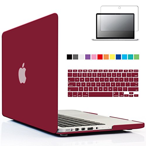 0692193648147 - IBENZER - 3 IN 1 SOFT-SKIN SMOOTH FINISH SOFT-TOUCH PLASTIC HARD CASE COVER & KEYBOARD COVER & SCREEN PROTECTOR FOR MACBOOK PRO 13.3''/W RETINA DISPLAY NO CD-ROOM (A1502/A1425), WINE RED MMP13R-WR+2