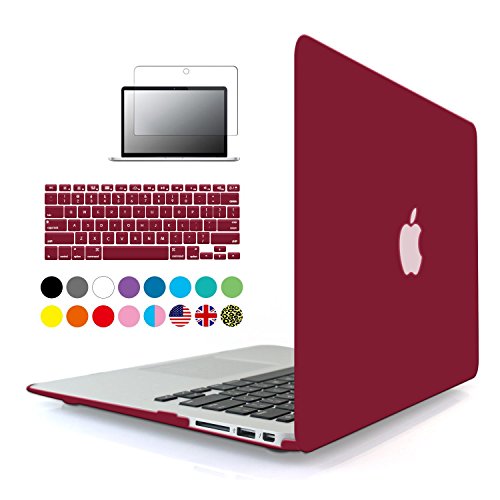 0692193648154 - IBENZER - 3 IN 1 SOFT-SKIN SMOOTH FINISH SOFT-TOUCH PLASTIC HARD CASE COVER & KEYBOARD COVER & SCREEN PROTECTOR FOR MACBOOK AIR 13.3'' (MODEL: A1369/A1466), WINE RED MMA13WR+2