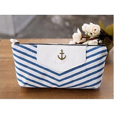 0692226644894 - NAVY STRIPES STYLE PEN PENCIL CASE COSMETIC MAKE UP BAG STORAGE POUCH WALLET COIN PURSE BLUE