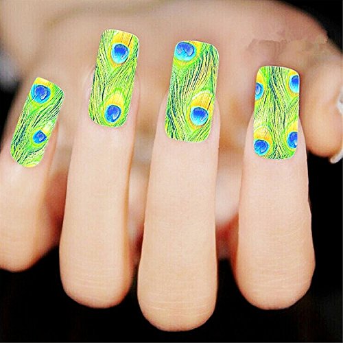 6923459702087 - OTTERY BRIGHT BEAUTIFUL PEACOCK FEATHERS NAIL ART WATER TRANSFERS STICKERS NAIL TIPS NAIL DECAL STICKERS