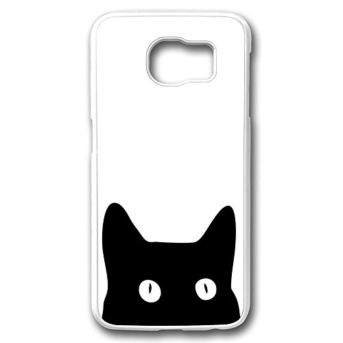 6924506665546 - BRIAN114 SAMSUNG GALAXY S6 CASE, S6 CASE - ULTRA THIN FIT HARD CASE COVER FOR SAMSUNG GALAXY S6 BLACK CAT IN ALL WHITE BACKGROUND WHITE BACK PROTECTOR FOR SAMSUNG GALAXY S6