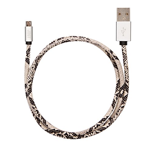 6926089313180 - JUST UNIQUE - SNAKE SKIN - MICRO USB CABLE 1.2 METRE 4 FT BLACK LEATHER PLEATED CABLE (MICRO-USB TO USB) FOR HTC, SAMSUNG, NOKIA, LG, MOTOROLA, GOOGLE, MP3, BLUETOOTH DEVICES AND MORE SNAKE