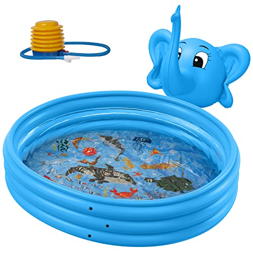 6926417204746 - INGBELLE KIDDIE POOL, INFLATABLE SWIMMING POOL, 50”X12”, 3 RINGS ROUND SPLASH ABOVE GROUND BABY BALL PIT POOL FOR KID AGE 3+, 2-IN-1 ELEPHANT SMALL POOL FOR BACKYARD, GARDEN, PARTY, BLUE