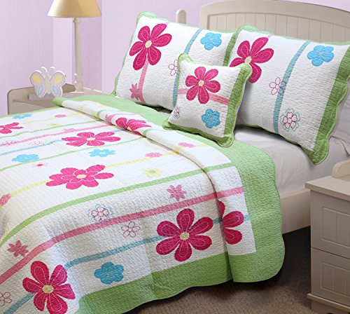 6926475203613 - SPRING FLING FLOWER EMBROIDERY QUILT SET (TWIN SIZE)