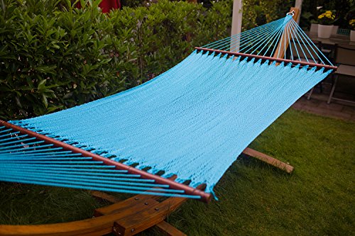 6926941636785 - MERAX OUTDOOR DURABLE SWING BED HAMMOCK CHAIR HIGH QUALITY COTTON WITH BEAUTIFUL WOODEN BAR (BLUE)