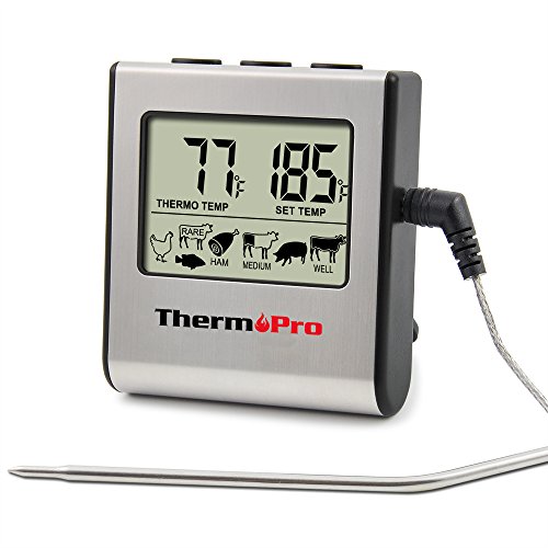 6927082801353 - THERMOPRO TP-16 LARGE LCD DIGITAL GRILLING OVEN, COOKING, MEAT THERMOMETER WITH STAINLESS STEEL STEP-DOWN PROBE AND BUILT IN COOKING CLOCK TIMER