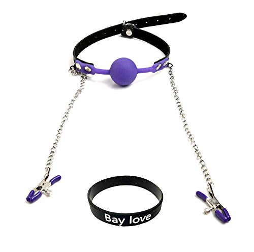 6930487933765 - ZIOOER FETISH BONDAGE MOUTH BALL GAG LOVE KIT WITH METAL CHAIN NIPPLE CLAMPS