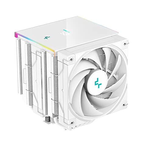 6933412728238 - DEEPCOOL AK620 DIGITAL WH PERFORMANCE AIR COOLER, DUAL-TOWER LAYOUT, REAL-TIME CPU STATUS SCREEN, 6 COPPER HEAT PIPES, 260W HEAT DISSIPATION, TWIN 120MM FDB FANS, ALL WHITE DESIGN