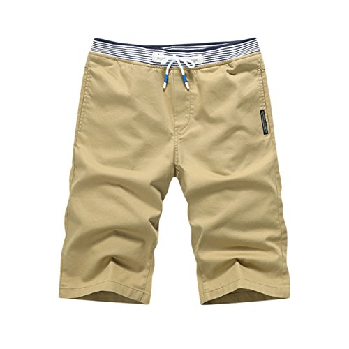 6933890497725 - K&S YOUNG MEN'S CASUAL STYLE COTTON SLIM-FIT STRAIGHT SHORT BEACH SHORTS (S, KHAKI)