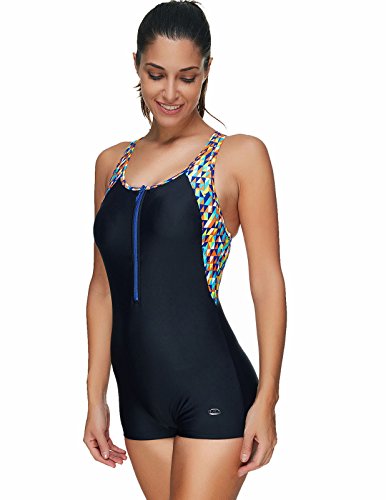 6934252573330 - WOMENS BOY-LEG COMPARED COLOR ONE PIECE SWIMSUIT WITH ZIPPER SIZE 2XL BLACK