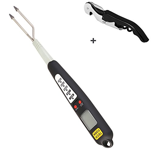 6936338659136 - COOKING THERMOMETER, DIGITAL MEAT THERMOMETER PROBE PRESET INSTANT READ TIMER, TEMPERATURES FORK WITH LCD SCREEN FOR BBQ GRILL WITH CORKSCREW (THERMOMETER + CORKSCREW)