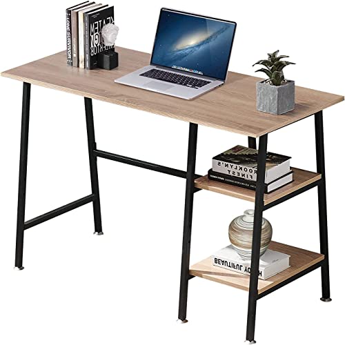 6936502427394 - CHADIOR HOME OFFICE DESK 43 INCH WORK SURFACE WOODEN WRITING WORKSTATION SIMPLE GAMING COMPUTER TABLE WITH SHELVES, FOR SMALL SPACE STUDY BEDROOM, OAK