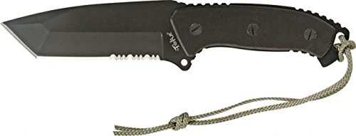 6936852501003 - TEKUT ARES FIXED BLADE KNIFE, STAINLESS PARTIALLY SERRATED TANTO BLADE, BLACK G-10 ONLAY HANDLE