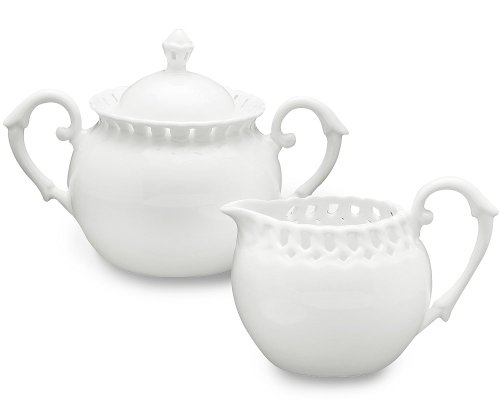 0693759000942 - GRACIE CHINA, HEIRLOOM COLLECTION, 2-PIECE SUGAR AND CREAMER SET, WHITE FINE PIERCED PORCELAIN