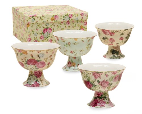 0693759001345 - GRACIE CHINA ROSE CHINTZ 4-1/2-INCH FOOTED CANDY BOWL, SET OF 4