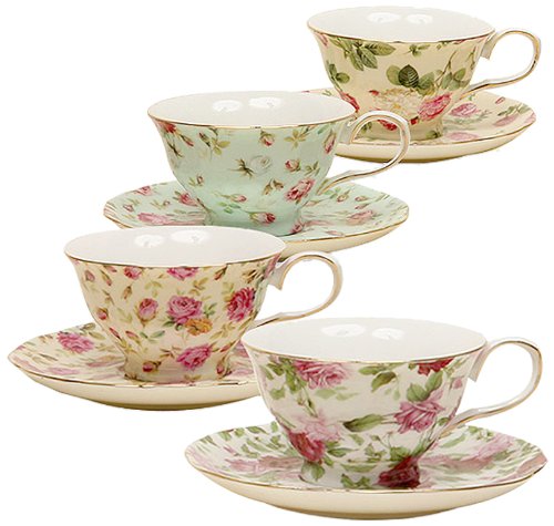 0693759004933 - GRACIE CHINA ROSE CHINTZ 8-OUNCE PORCELAIN TEA CUP AND SAUCER, SET OF 4
