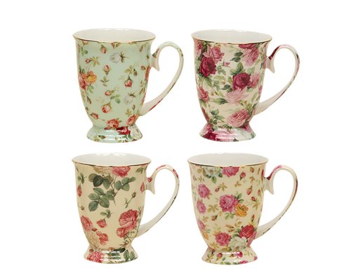 0693759013577 - GRACIE CHINA BY COASTLINE IMPORTS ROSE CHINTZ PORCELAIN FOOTED MUG ASSORTED WITH GOLD TRIM, 9-OUNCE, SET OF 4