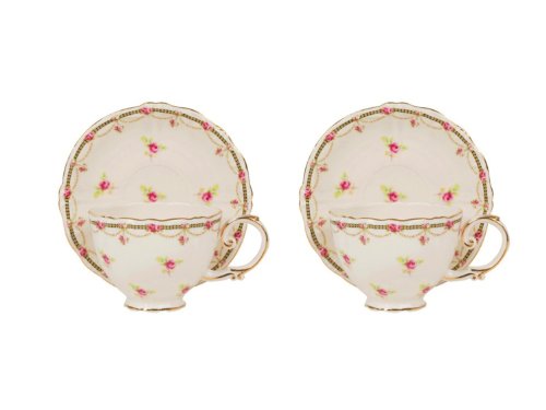 0693759130229 - GRACIE CHINA BY COASTLINE IMPORTS TEA CUP AND SAUCER, PINK PETITE FLEUR WITH GOLD TRIM, GIFT BOXED, 7-OUNCE, SET OF 2