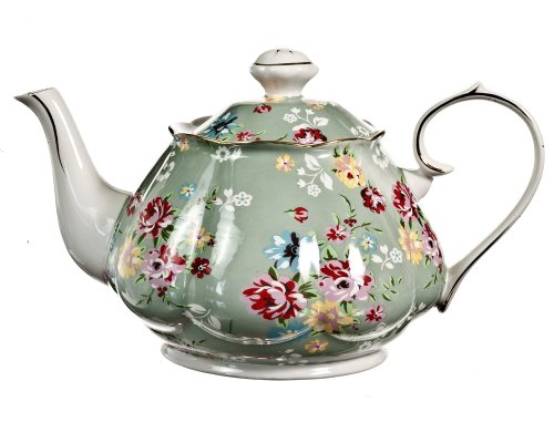 0693759130854 - GRACIE CHINA SHABBY ROSE PORCELAIN 4-1/2-CUP TEAPOT, SHABBY ROSE GREEN